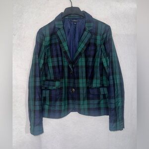 Vintage Lands End Blue Green Plaid Blazer